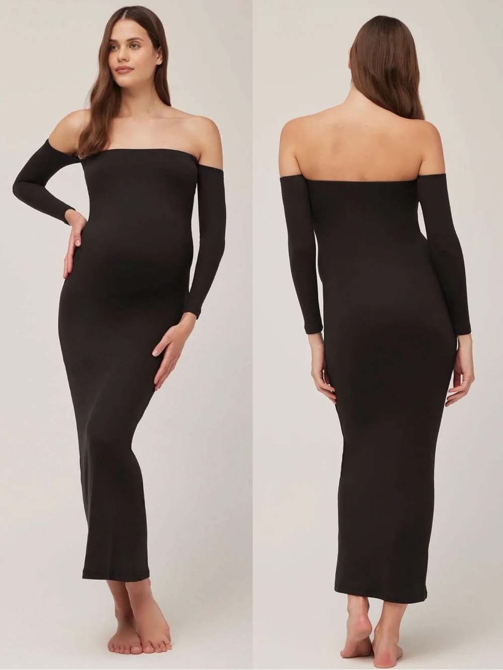 BUMPSUIT THE ANGELINA MATERNITY BLACK OFF SHOULDER FITTED MAXI DRESS large